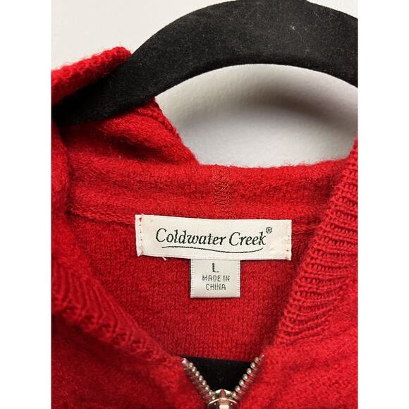 Coldwater Creek Cable Knit Cardigan Womens Large Red Wool Knit Full Zip Pockets - Picture 4 of 10